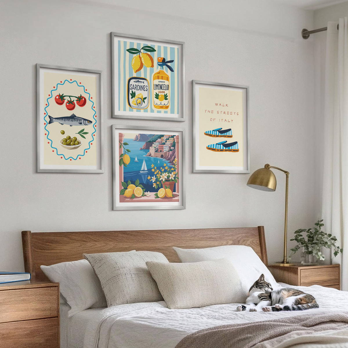 BILDER SET 4er Set - 50x50 cm & 40x60 cm Silberner Rahmen - Italienische Aromen, farbenfrohe Bilder - Silberfarben, Kunststoff (50/50cm) - TULUP