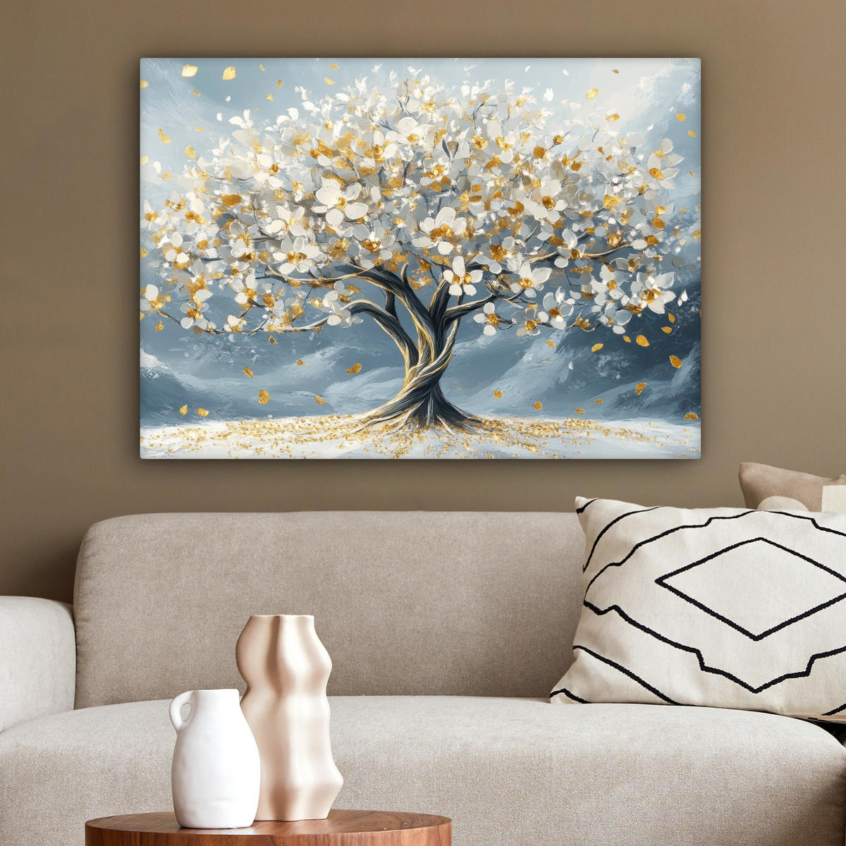 LEINWANDBILD Baum - Winter - Baum des Lebens - Modern - Gold Wandbilder 80x60 cm - Goldfarben, Textil (80/60cm) - MuchoWow