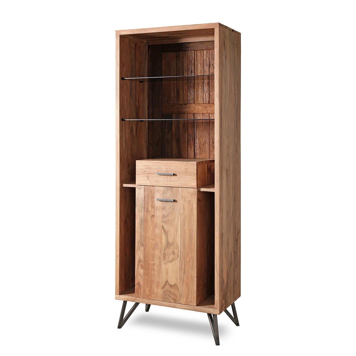 MASSIVE STANDVITRINE - inkl. Beleuchtung - Akazie - Akaziefarben, Holz (72/195/40cm) - home24