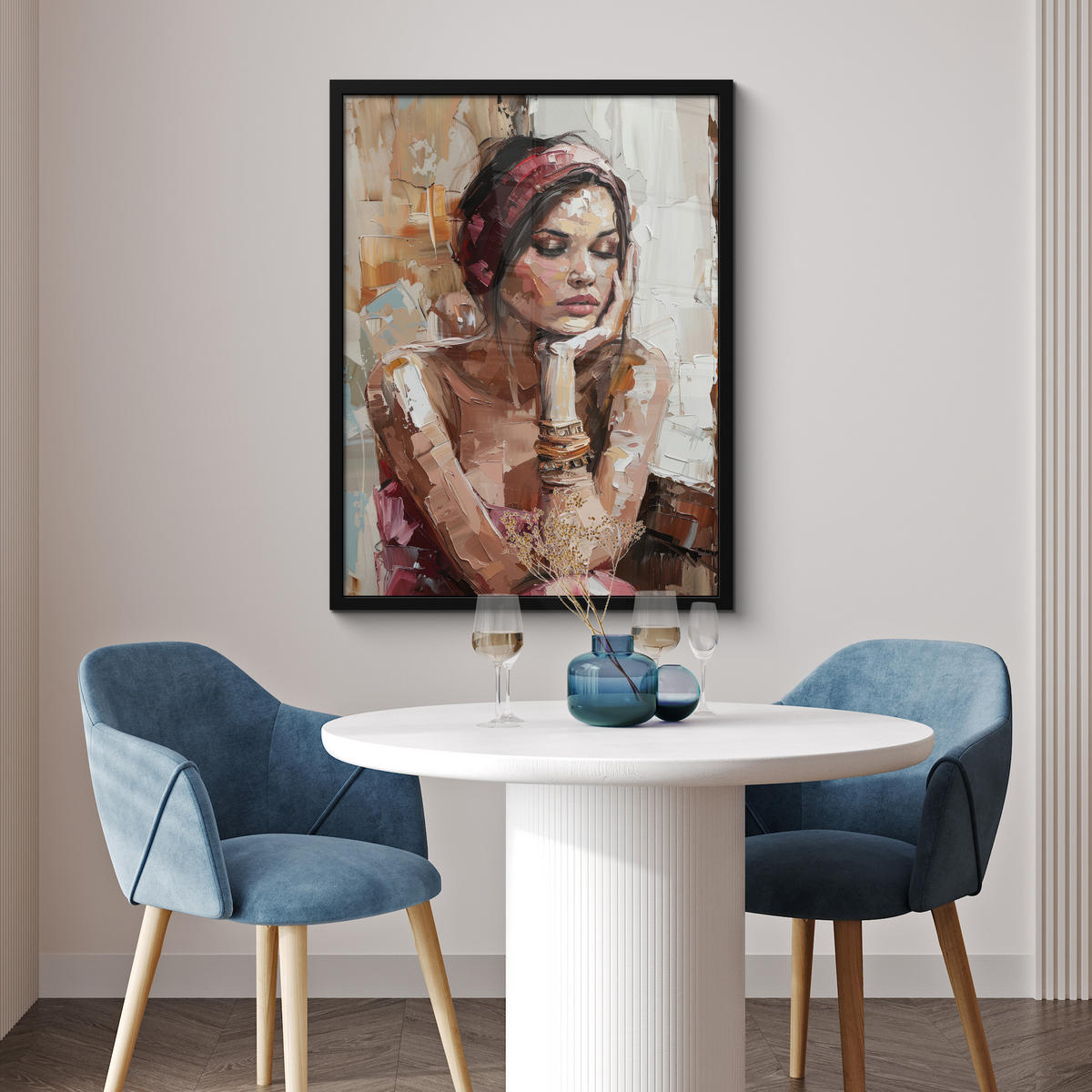 GERAHMTES BILD Frau - Lackierung - Porträt - Modern 60x80 cm - Altrosa, Papier (60/80cm) - MuchoWow