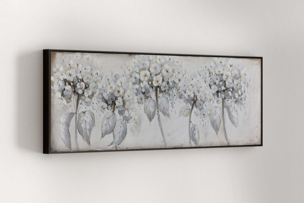 RUČNĚ MALOVANÝ AKRYLOVÝ OBRAZ BÍLÝ, 150/50 CM - bílá, dřevo/textil (150/50cm) - KUNSTLOFT