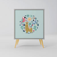 SIDEBOARD COLORFUL ALPACAS, Grau, 57,5x42x75,5 cm, Goldfarbene Metallfüße - Goldfarben/Multicolor, Holzwerkstoff/Metall (57.5/75.5/42cm) - SpaceRebels