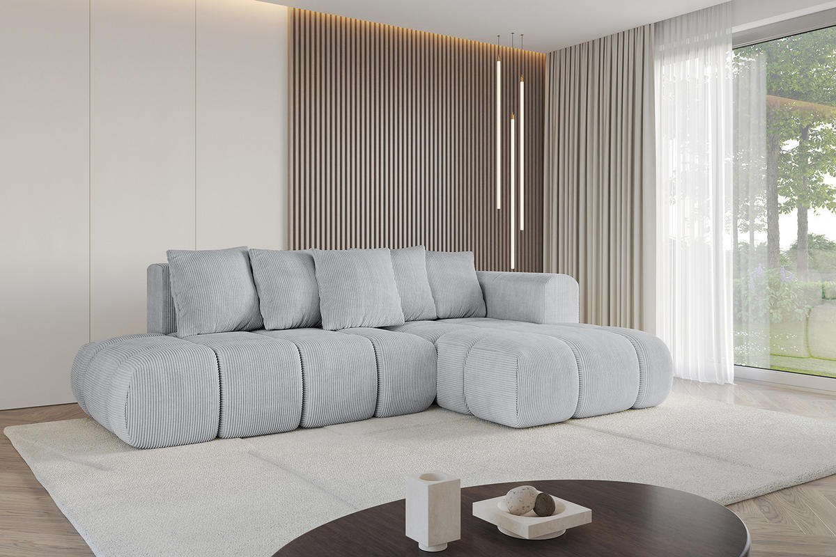 ECKSOFA Ottomane Rechts CLOUD-L-v1 289x180x40 Grau Cord - Grau, Holzwerkstoff/Kunststoff (289/180cm) - ALTDECOR