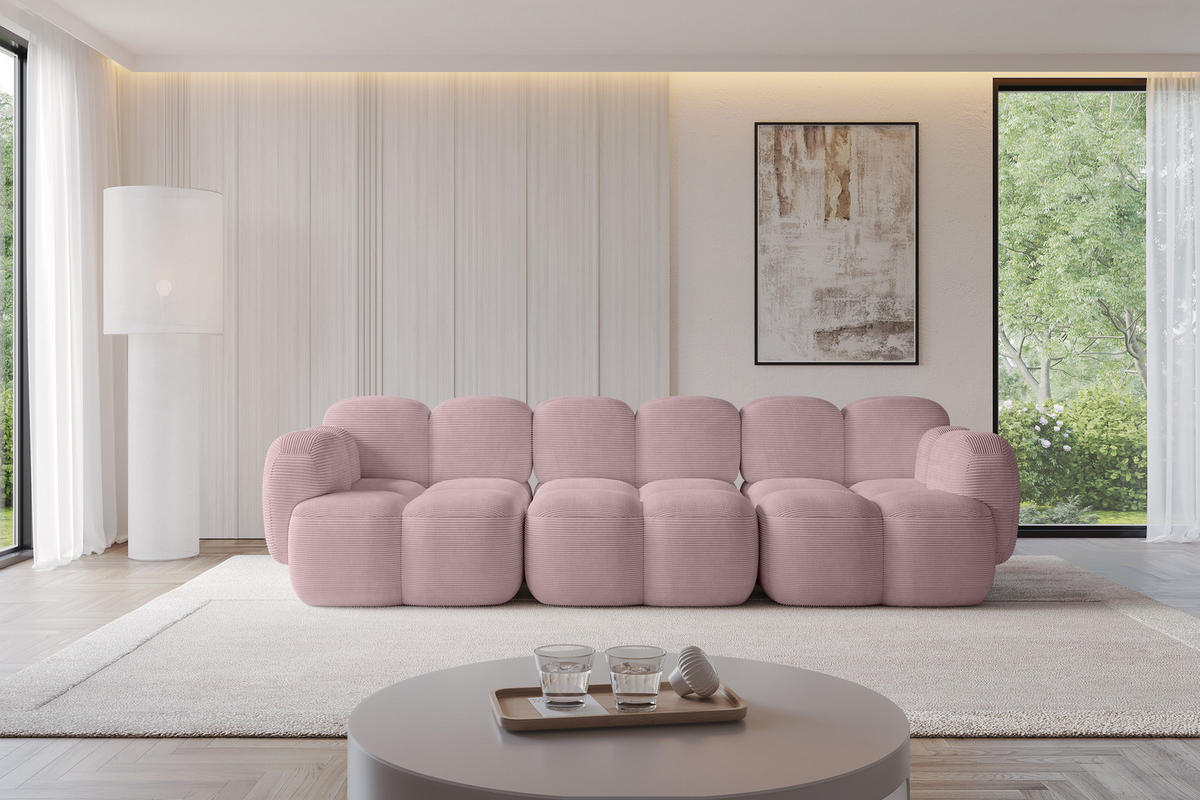 3-SITZER modulares Sofa Miko-S2 300x118x75 cm Rosa Cord - Schwarz/Rosa, Holzwerkstoff/Kunststoff (300/75/118cm) - ALTDECOR