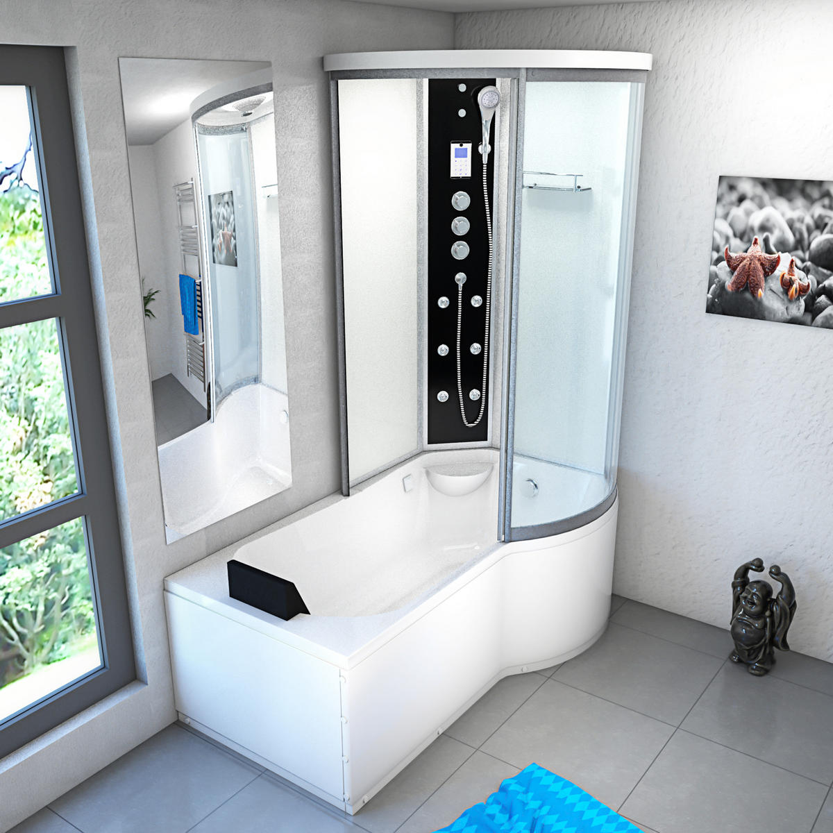 DUSCHKABINE mit Wanne K55-L03 Weiß 170x100 - Weiß, Glas/Kunststoff (170/98/220cm) - AcquaVapore by Sandra Jentho