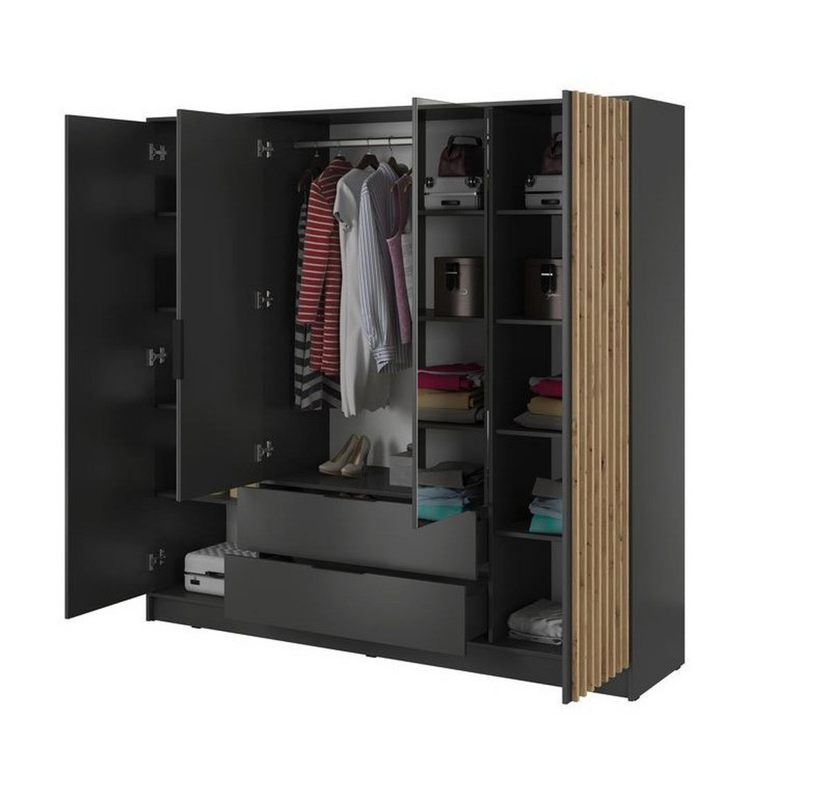 KLEIDERSCHRANK – 206 cm – Nelly – Graphitfarben - Graphitfarben, Holzwerkstoff (206/200/51cm) - hi-markt
