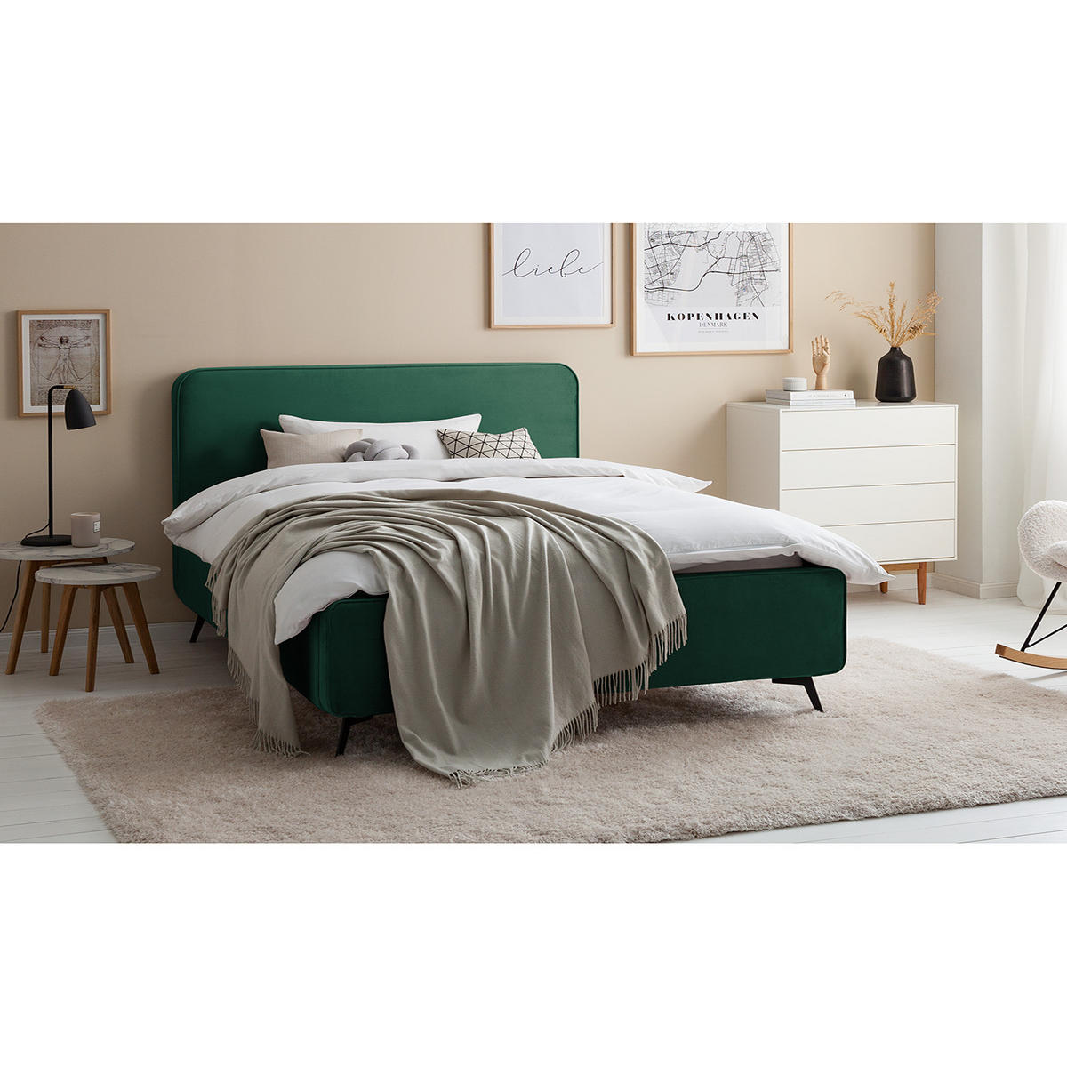 POLSTERBETT - Dunkelgrün, Textil (180/200cm) - home24