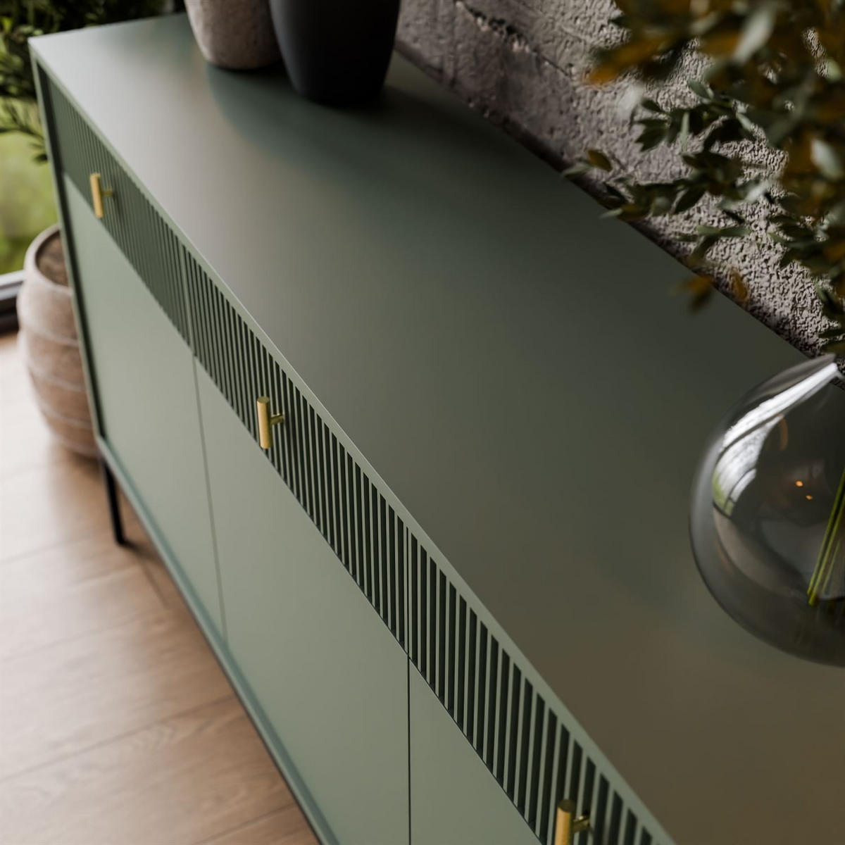 Kommode MIDNIGHT 3D3S mit drei Schubladen auf Gestell grün - Schwarz/Grün, Holzwerkstoff (154.5/82.5/39cm) - Lookway