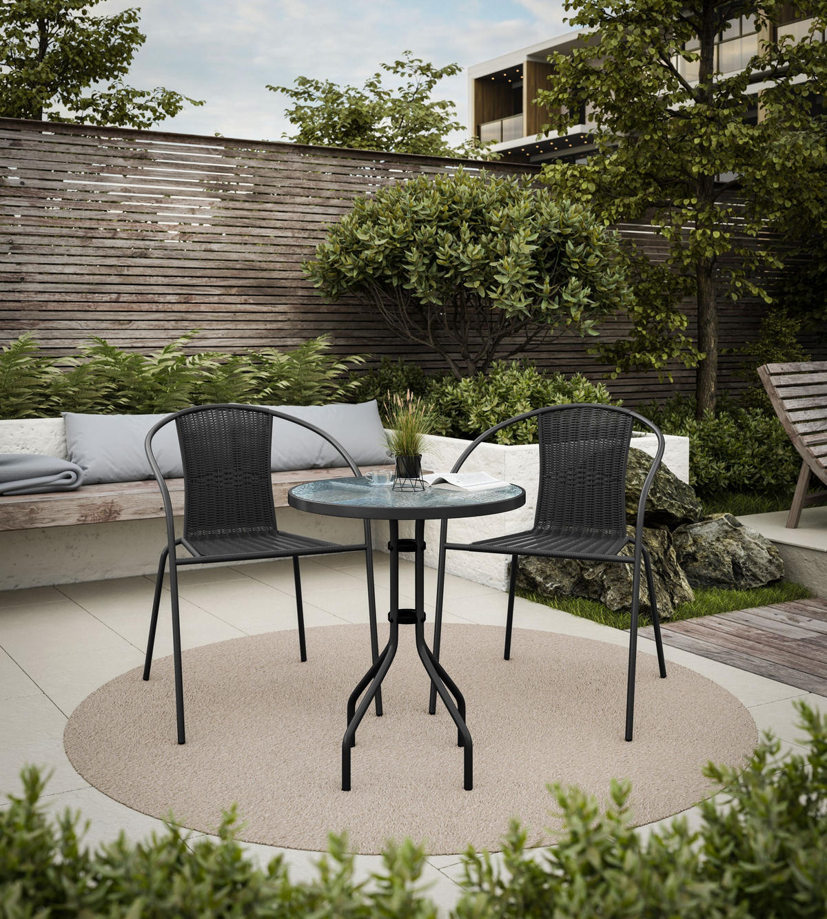 GARTENMÖBELSET aus Polyrattan - Grau, Kunststoff - Lookway