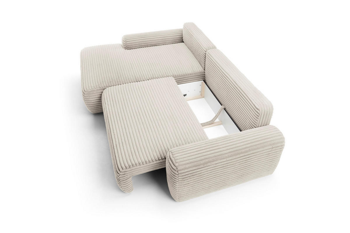 ECKSOFA Cordina Creme, mit Schlaffunktion und Bettzeugbehälter, linke seite - Creme, Holzwerkstoff (264/162cm) - Bettso