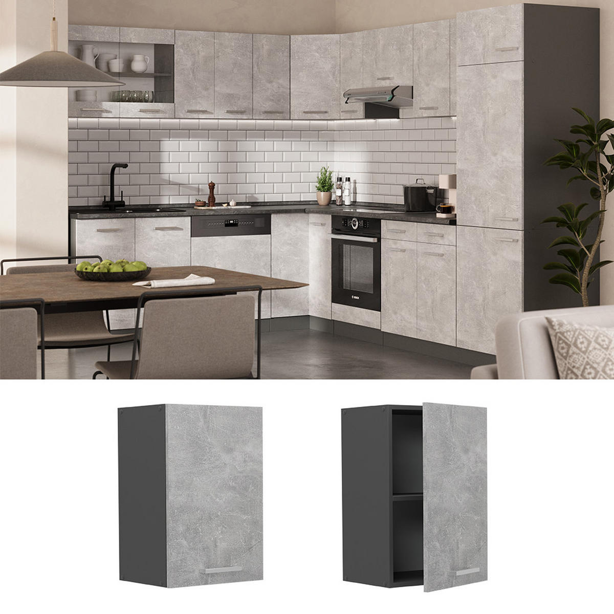 HÄNGESCHRANK R-Line Beton 40 cm - Schieferfarben/Anthrazit, Holzwerkstoff (40/60/31cm) - Vicco