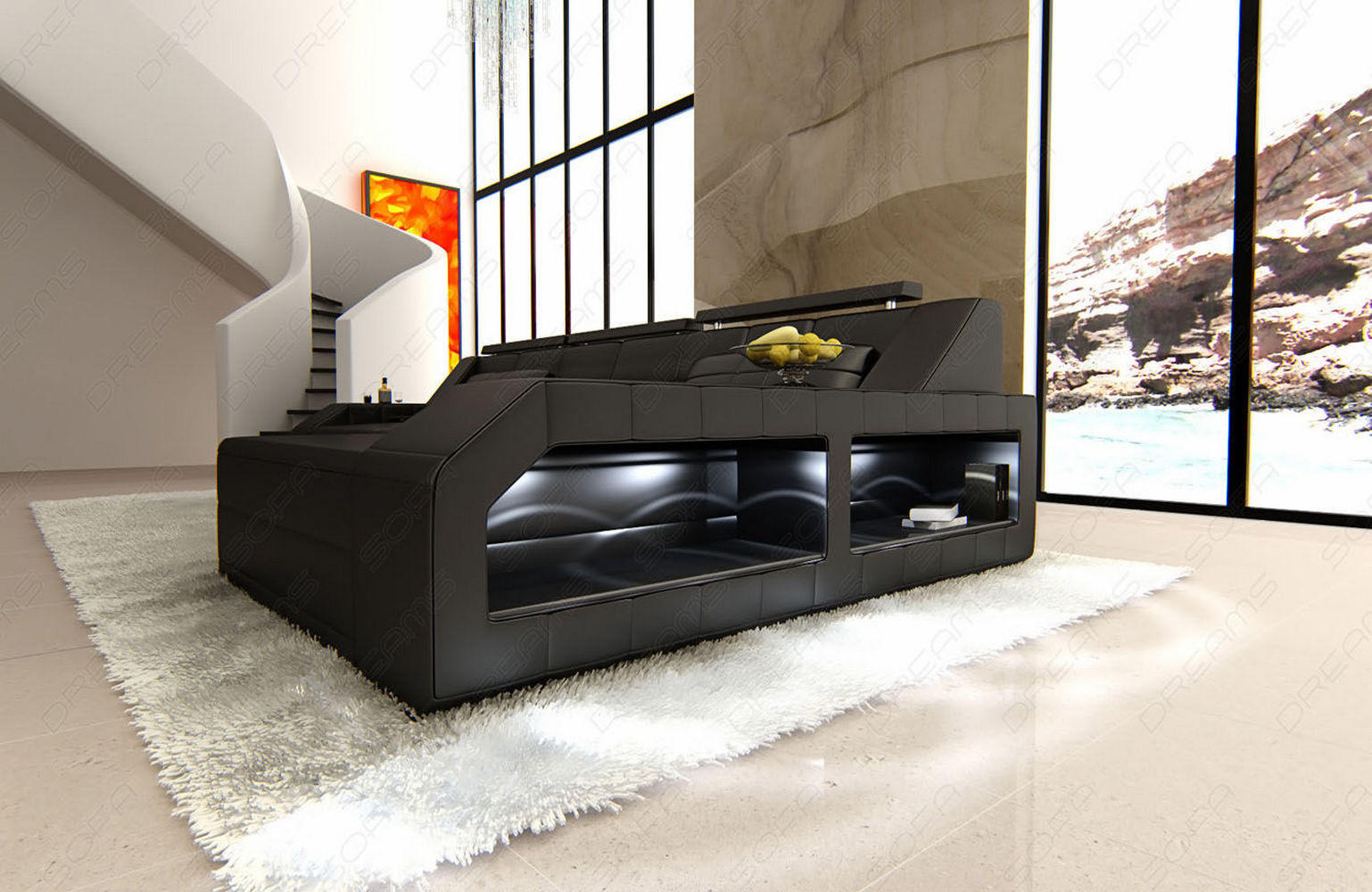 Thumbnail - Sofa Dreams Ecksofa, Schwarz, Leder, L-Form, Ottomane rechts,L-Form, 308x194 cm, Wohnzimmer, Sofas & Couches, Wohnlandsc...