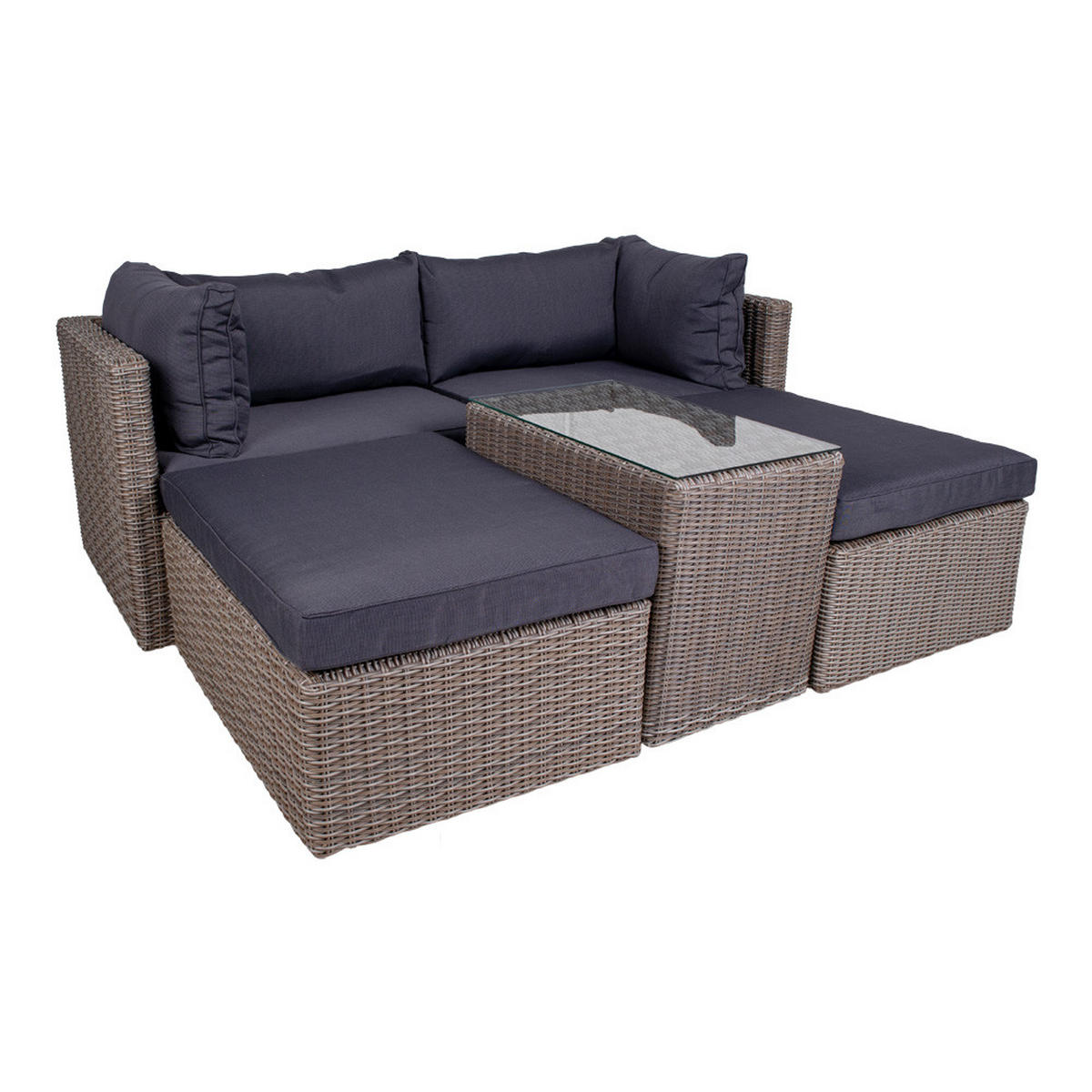 LOUNGE-SET, Rosino, Grau, Rattan, 158 x 190 x 65 cm, 5-teilig - Grau, Naturmaterialen - ebuy24