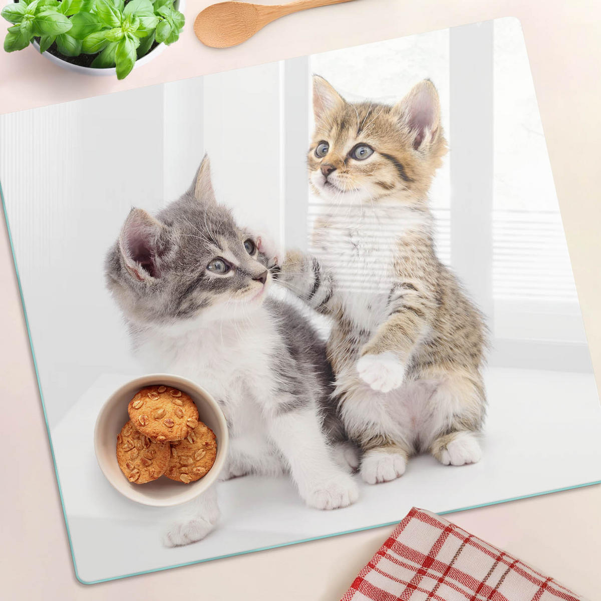 GLASPLATTE 60x52 cm Zwei kleine Katzen - Ecru, Glas (60/52cm) - TULUP