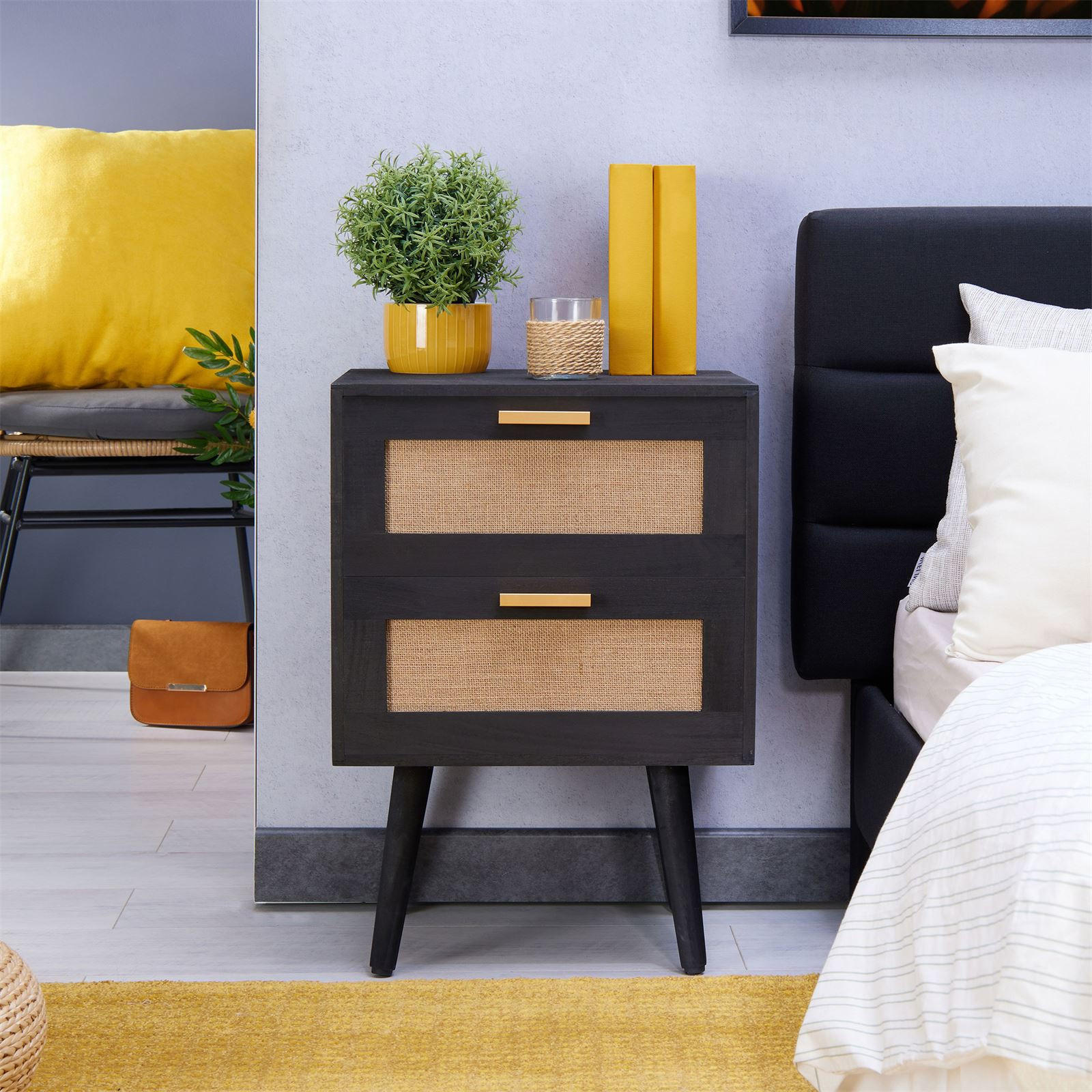NACHTTISCH WAMAN - Schwarz, Holz (40/57/36cm) - CARO-Möbel