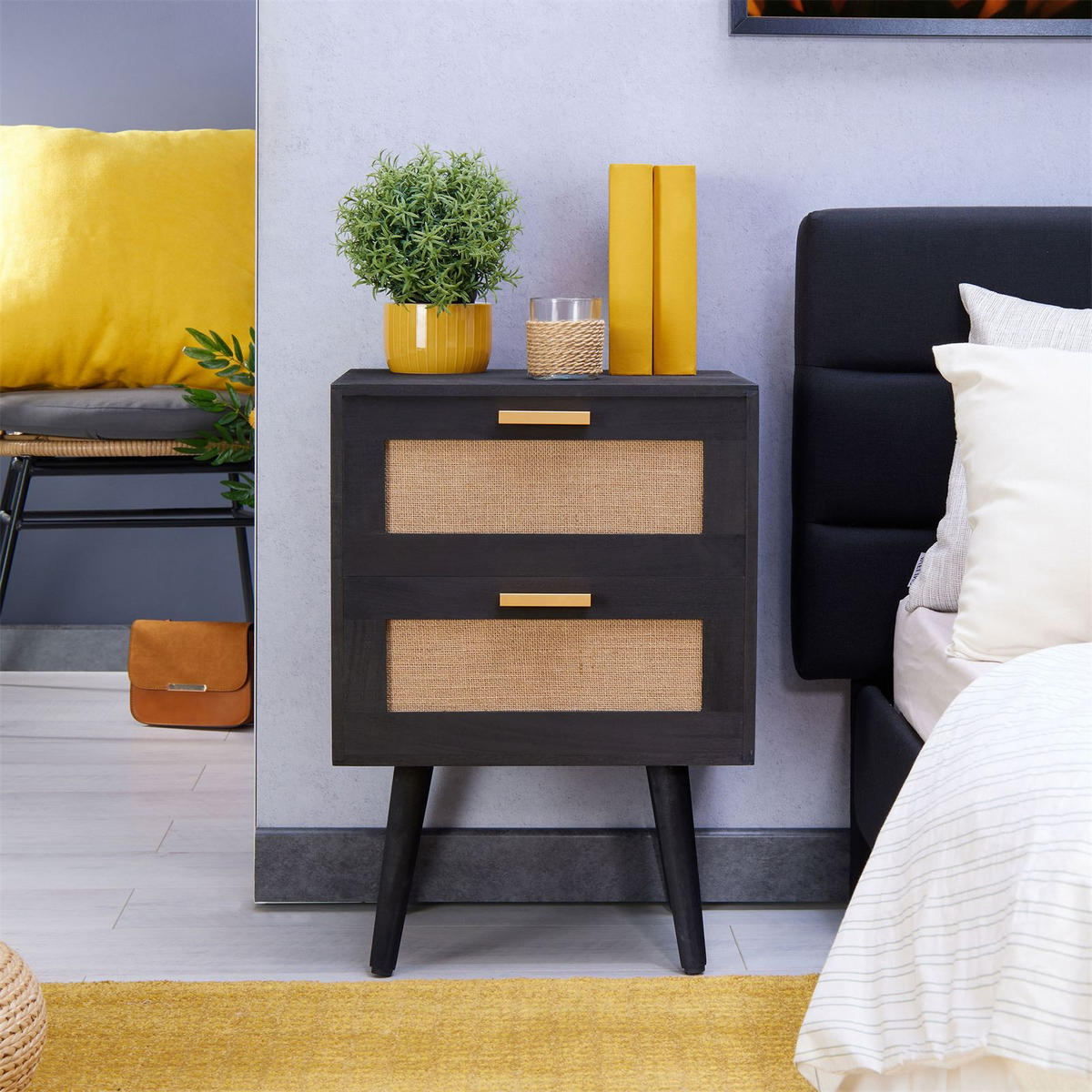 NACHTTISCH WAMAN - Schwarz, Holz (40/57/36cm) - CARO-Möbel