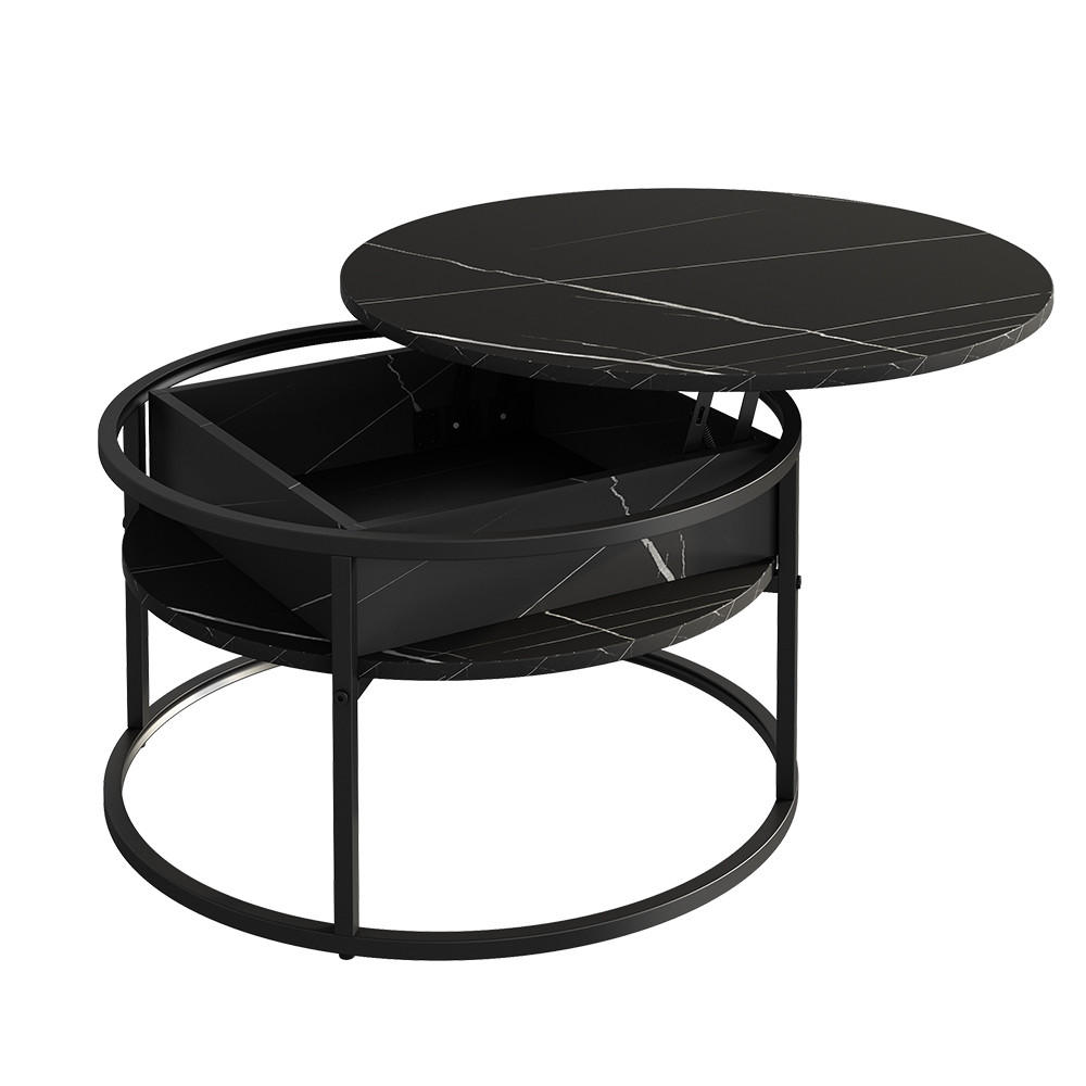 COUCHTISCH Marlo Schwarz/Marmor-Weiß 77 x 77 cm - Schwarz/Weiß, Holzwerkstoff (77/77/52cm) - Vicco