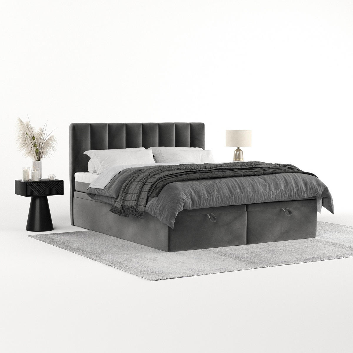 BOXBETT Lume 160/200 cm Grau im Kronos Stoff - Schwarz/Grau, Holz/Holzwerkstoff (160/200cm) - AltaBeds