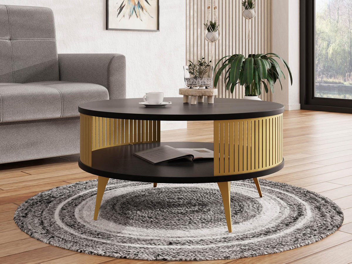 COUCHTISCH Roenni Gold - Goldfarben/Schwarz, Holzwerkstoff/Metall (75/75/30cm) - MIRJAN24