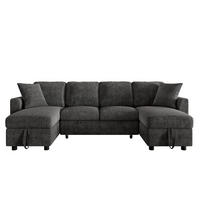 SOFA U Form Chenille Schlafsofa USB Type C Stauraum Grau - Dunkelgrau, Textil (260/82/128cm) - FLIEKS