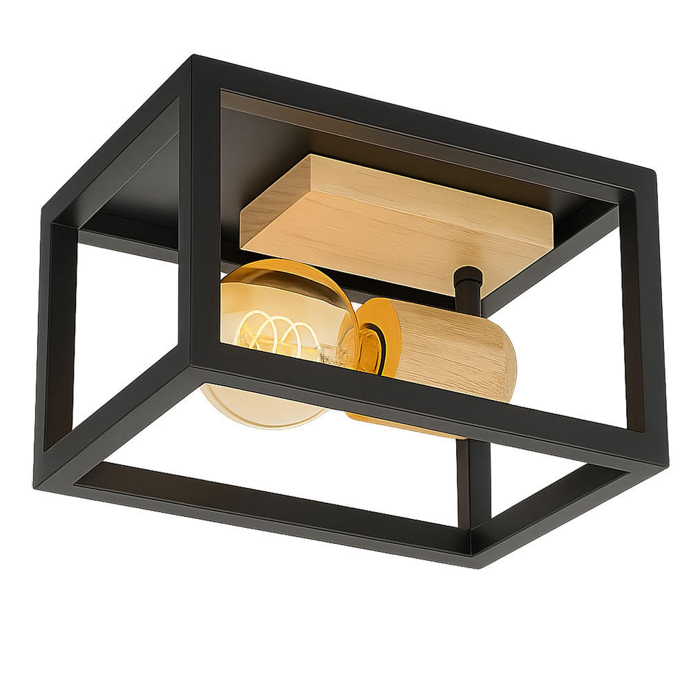 DECKENLEUCHTE Metall Braun Holzdekor - Schwarz, Holz (22/22/14.5cm) - Globo Lighting