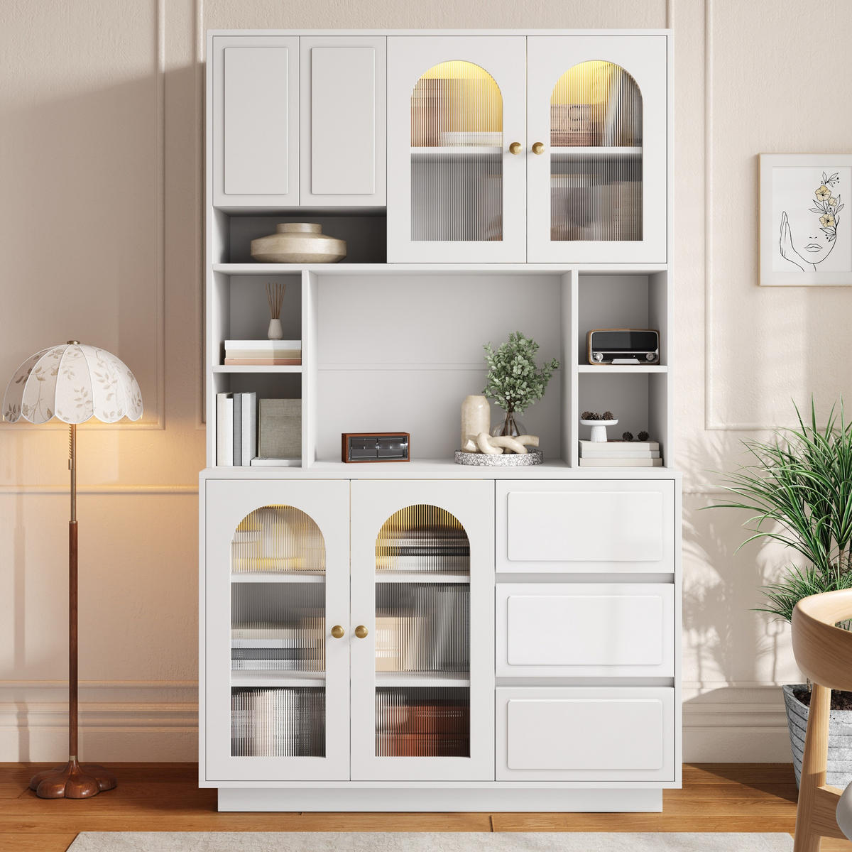 BUFFET DE-37600 106/30/175 cm mit LED-Beleuchtung Weiß - Weiß, Holzwerkstoff (106/175/30cm) - ComfortXL