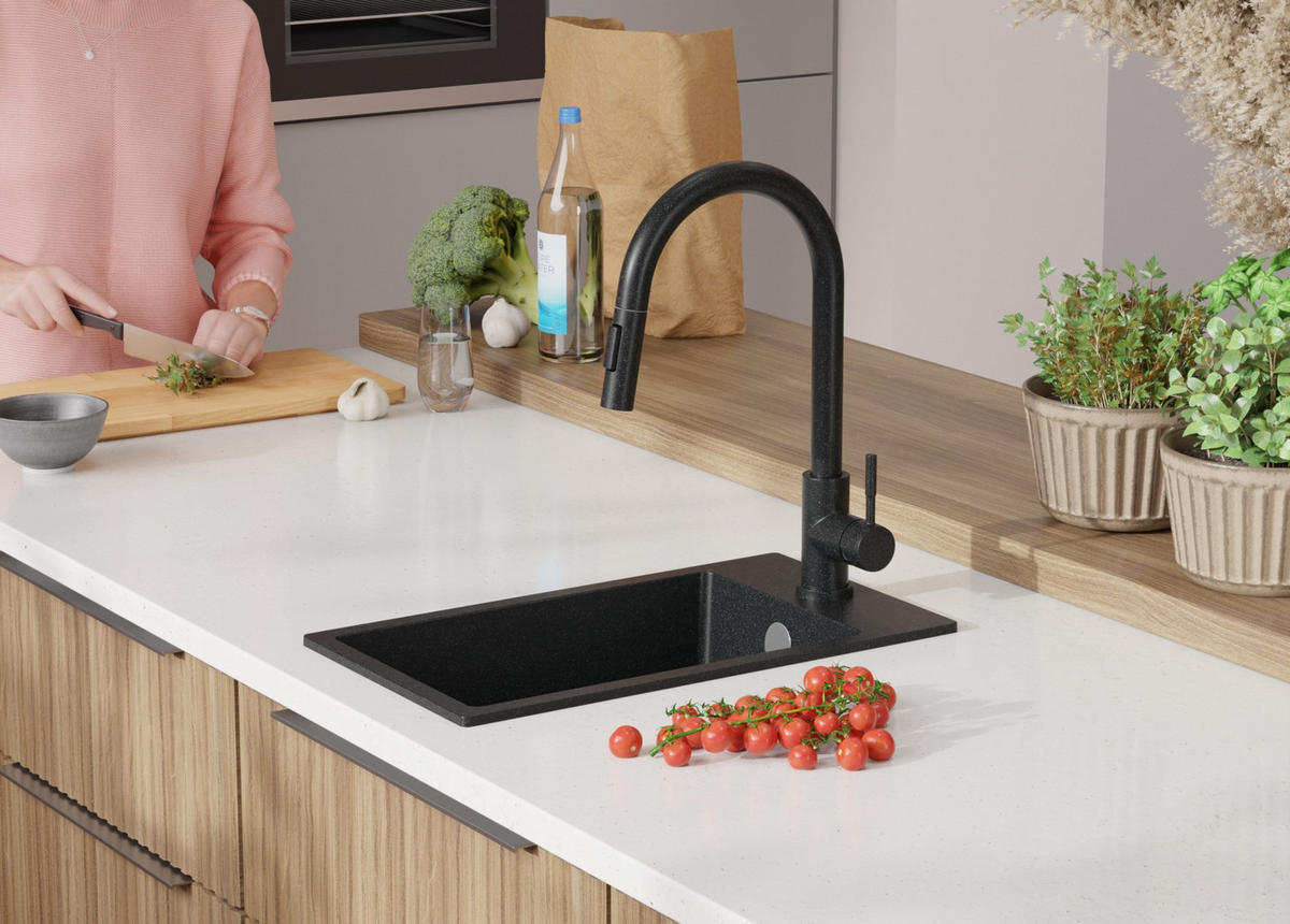 SPÜLBECKEN Riga, 2-er set Anthrazit 28/50 cm 1 Becken + Ablauf-Set ab 30er Unterschrank - Chromfarben/Anthrazit, Kunststoff (28/20/50cm) - Primagran
