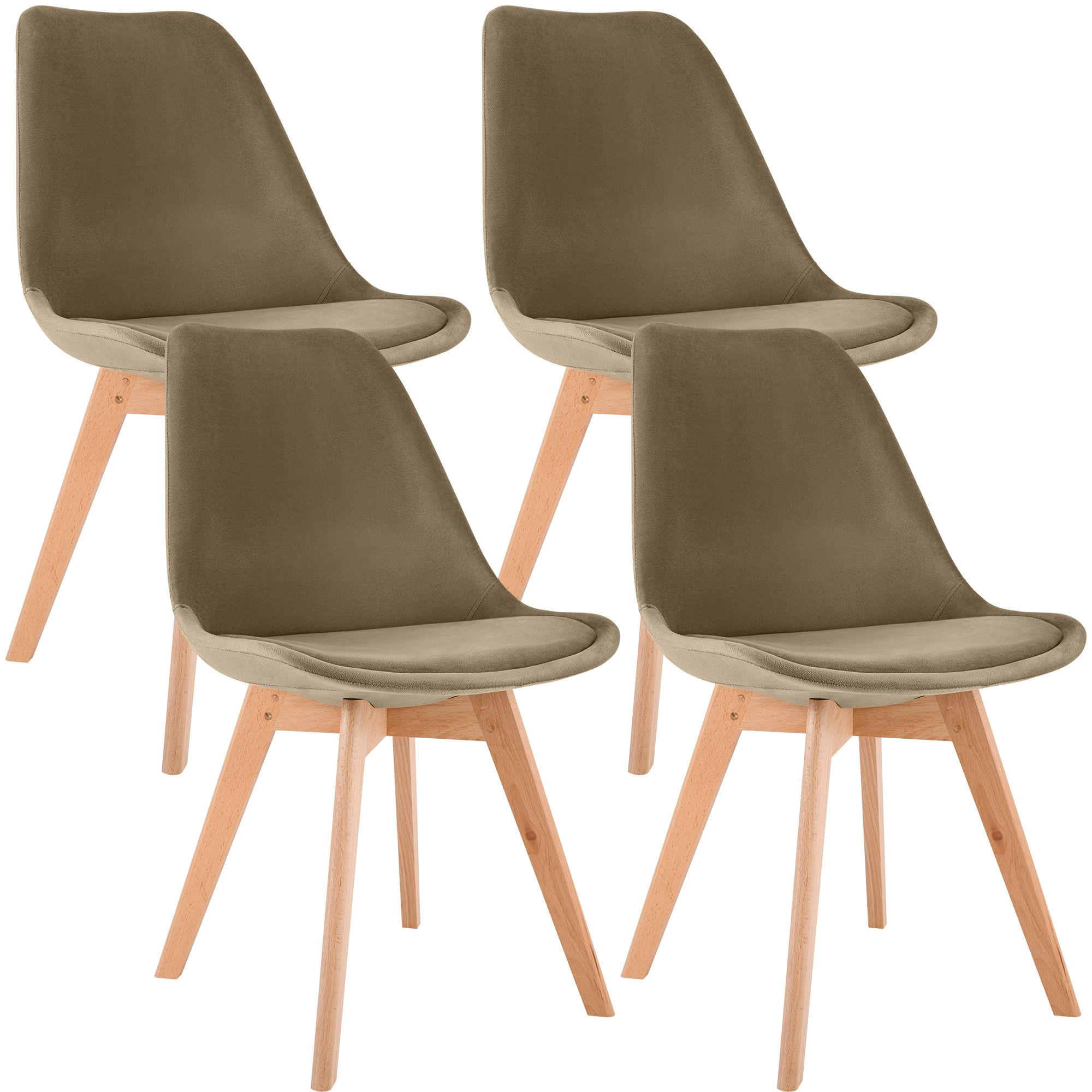 STUHL 4er Set Samt braun - Eukalyptusholzfarben/Braun, Holz/Textil (49/83/50cm) - CLP