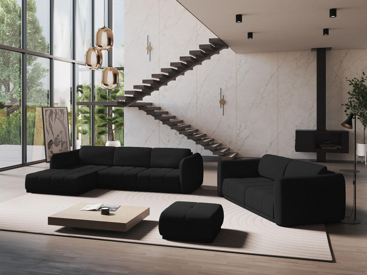 ECKSOFA Links Chenille Stoff Schwarz - Schwarz, Kunststoff/Textil (170/290cm) - Makamii