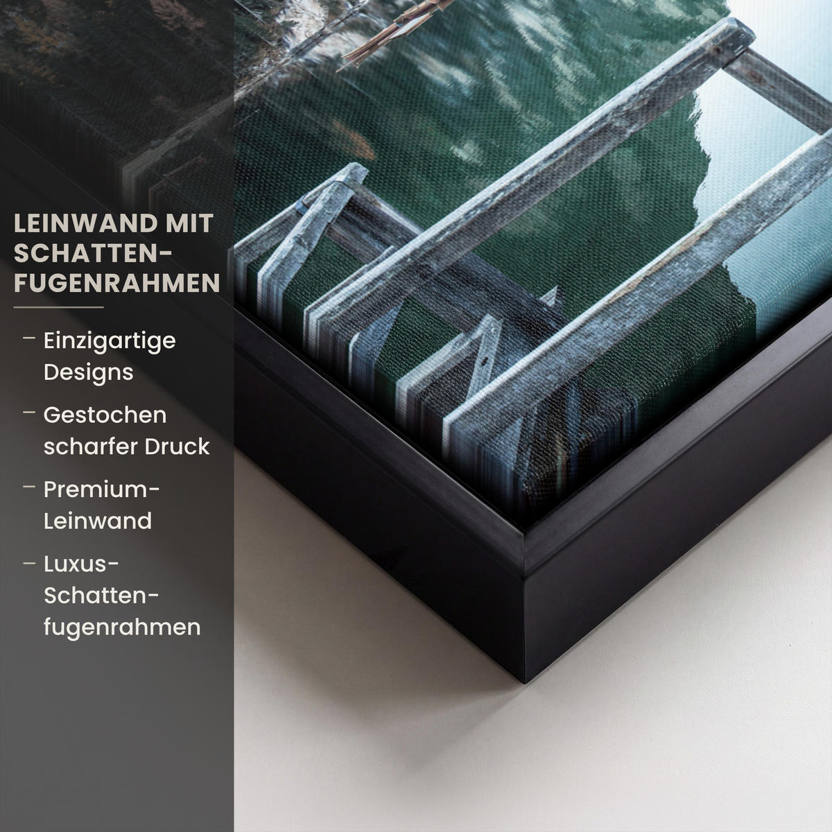 LEINWAND Bilder mit Rahmen - Natur - Berge - Schnee - Wald - Boot - 40x30 - Hellgrün, Textil (40/30cm) - MuchoWow
