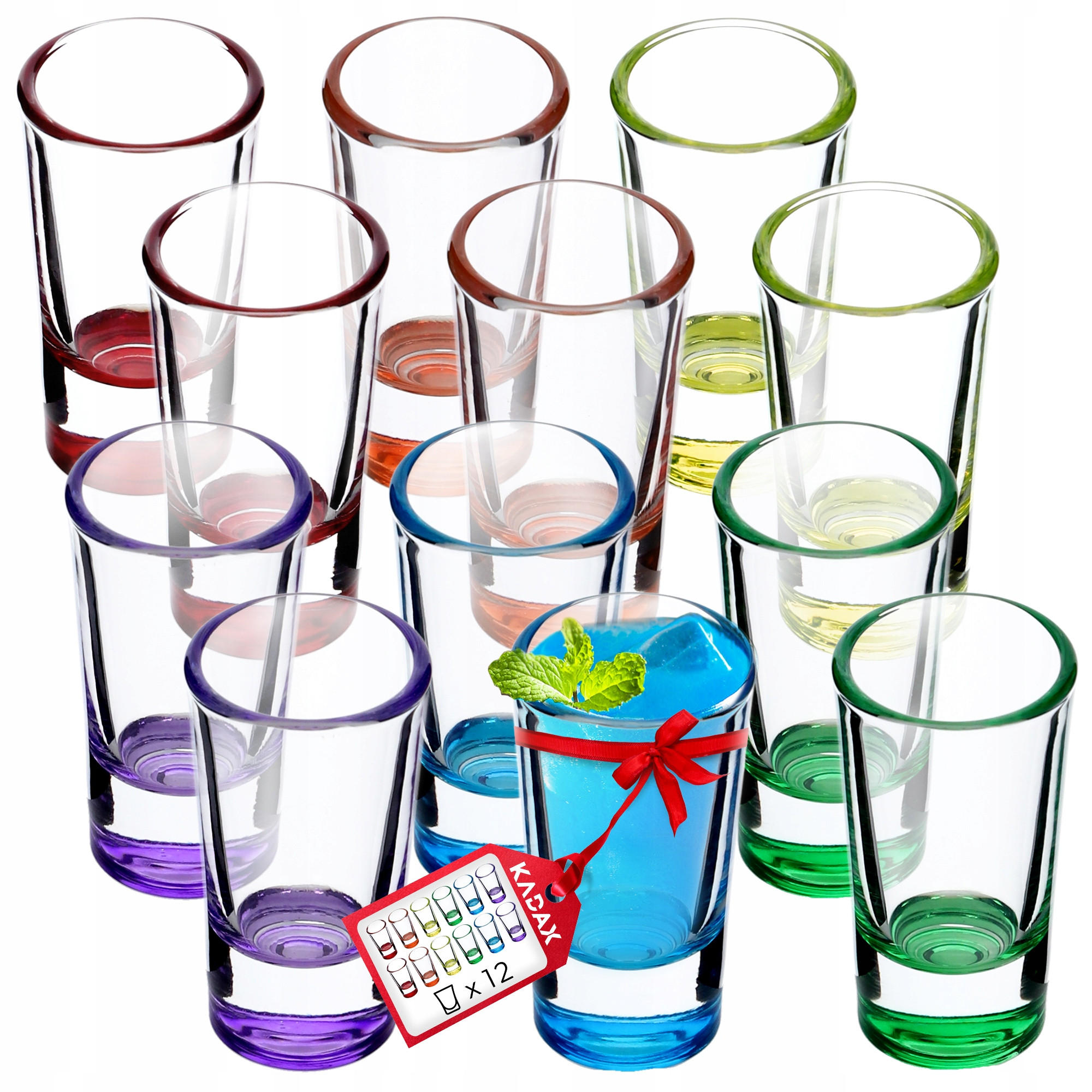 SCHNAPSGLÄSER, Mehrfarbig, 28 ml 12 Stück - Blau/Gelb, Glas (0.028L) - KADAX