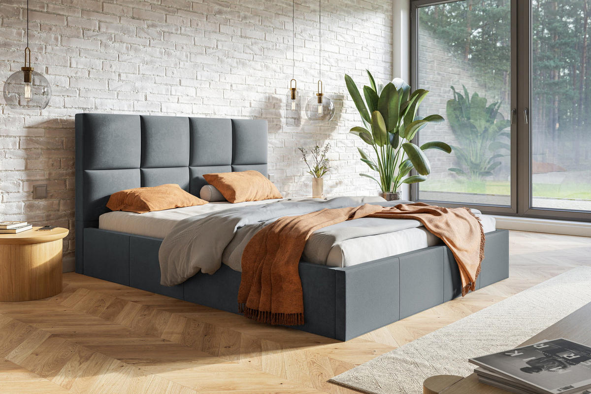 DOPPELBETT 180x200 mit Lattenrost Fado, Bettkasten, Samtstoff, Dunkelgrau - Dunkelgrau, Holz/Textil (180/200cm) - Emporius