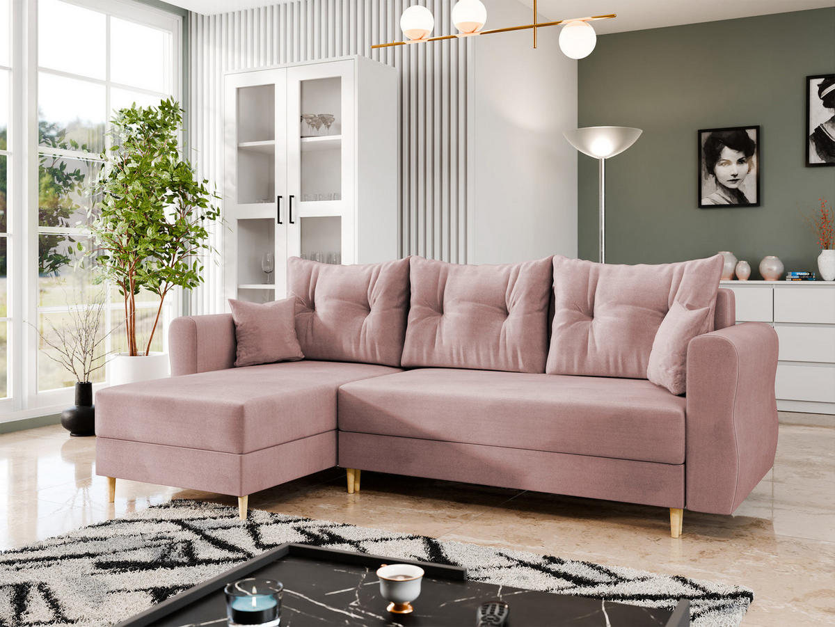 ECKSOFA Zako L - Naturfarben/Rosa, Holz/Textil (238/138cm) - MIRJAN24