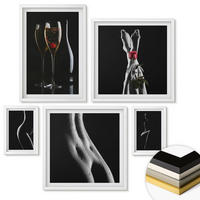 WANDBILDER 5er-Set - 50x50 cm & 20x30 cm & 40x60 cm Weißer Rahmen - Schwarze und weiße weibliche Formen - Weiß, Kunststoff (40/60cm) - ArtPrintCave