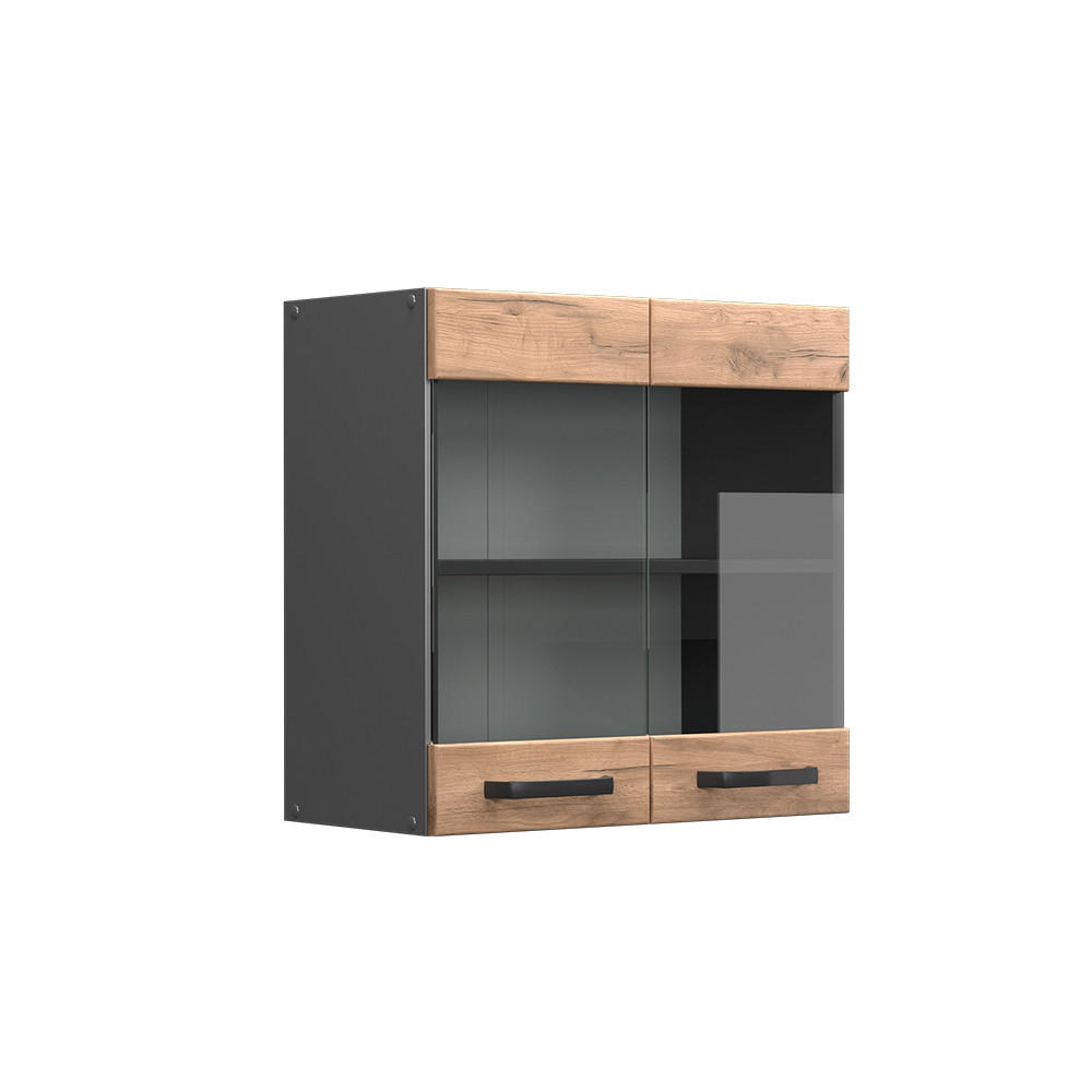 KÜCHENGLASSCHRANK R-Line Goldkraft Eiche 60 cm - Honigeiche/Anthrazit, Holzwerkstoff (60/60/31cm) - Vicco