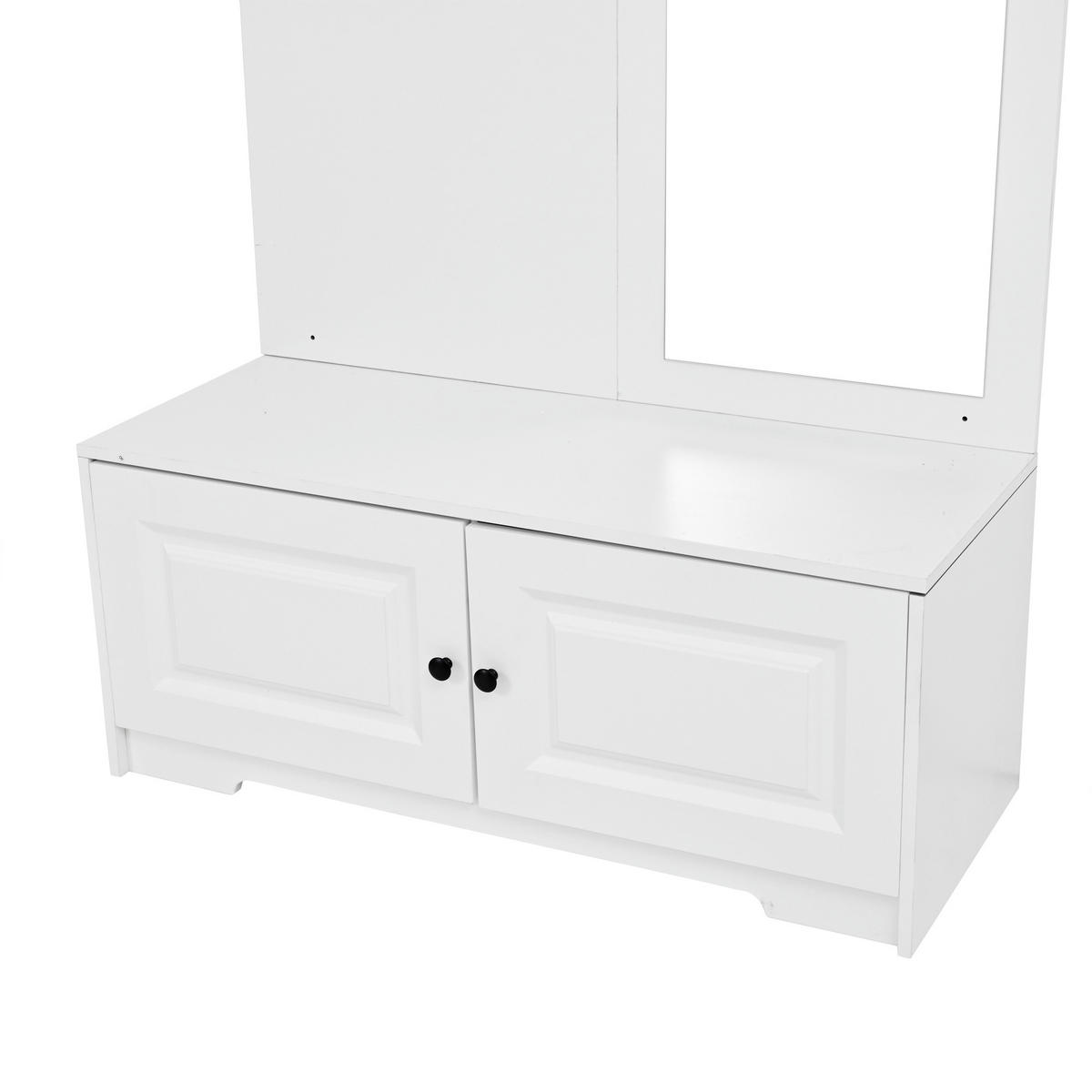 GARDEROBE 100cm Spiegel 5 Haken 2 Schränke Regal Schuhschrank Weiß - Weiß, Holzwerkstoff (40/180/100cm) - FLIEKS
