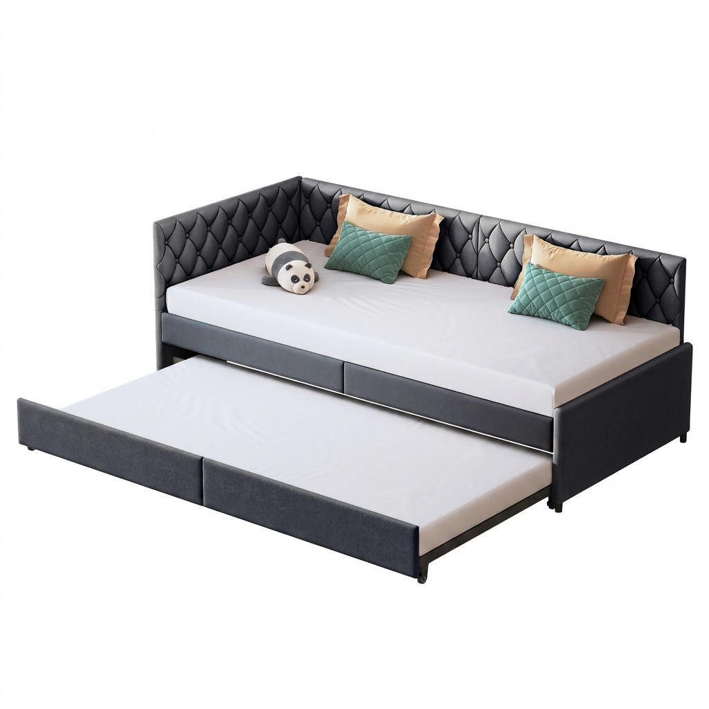 TAGESBETT 90/180/200 cm Schlafsofa in Grau, Samt - Grau, Holz/Metall (180/200cm) - PARAFTA HOME