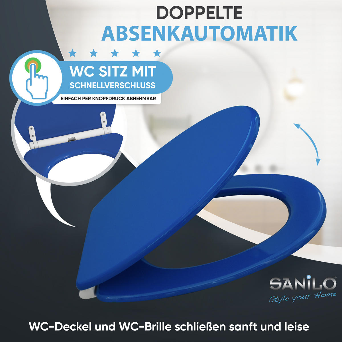 WC-SITZ mit Absenkautomatik & Top Fix Blau - Blau, Holzwerkstoff (37.7/5.5/48cm) - Sanilo