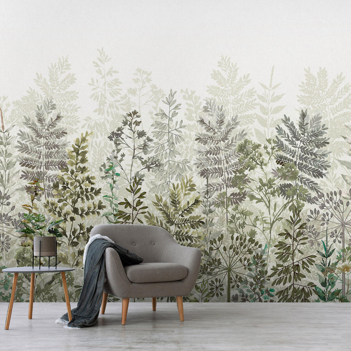 FOTOTAPETE Leaf Silhouette - Salbeigrün, Papier/Kunststoff (280/0.1cm) - Art for the Home