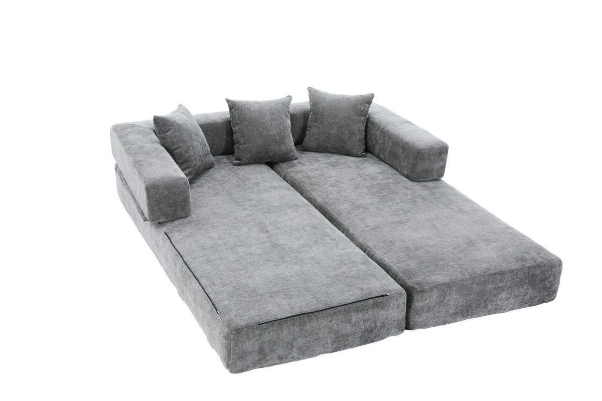 SCHLAFSOFA 198/79/60 cm Dunkelgrau mit Aufbewahrungstaschen - Dunkelgrau, Textil (198/60/79cm) - Oxeza