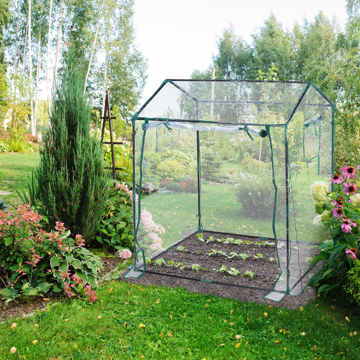 FOLIENGEWÄCHSHAUS - Transparent, Kunststoff/Metall (132/152/92cm) - Relaxdays