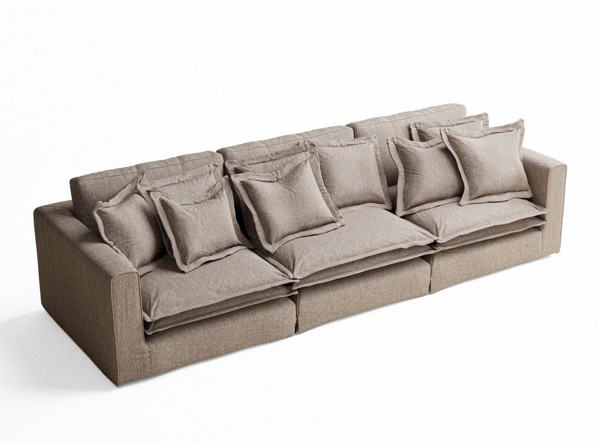 6-SITZER SOFA Amalfi Hellbraun Webstoff - Schwarz/Braun, Holz/Holzwerkstoff (338/90/119cm) - Maison de Reve