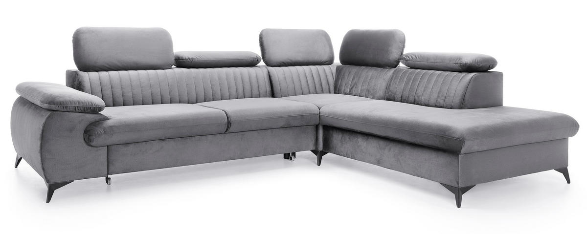 ECKSOFA 275 cm mit verstellbaren Kopfstützen Xanto L, Rechts, Grau - Grau, Holz (221/275cm) - Emporius