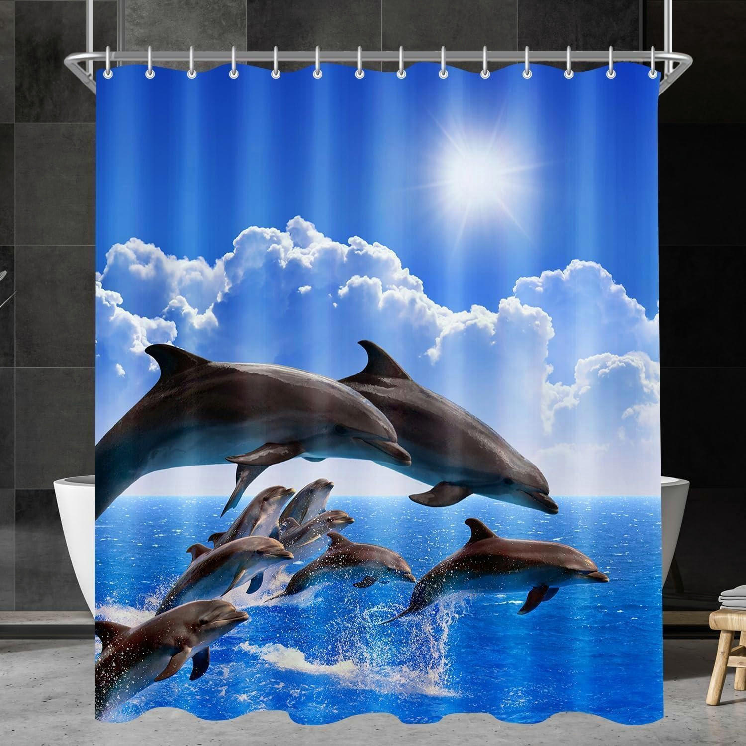 DUSCHVORHANG Delphin 220 x 200 cm Wasserabweisend Waschbar - Multicolor, Textil (220/200cm)