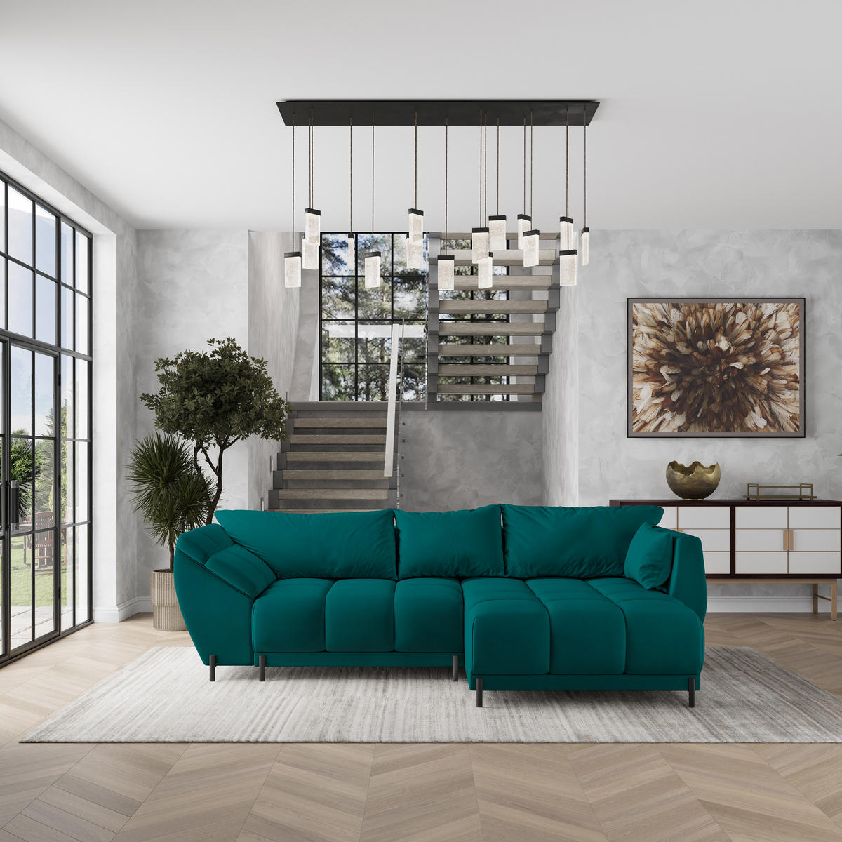 ROHOVÁ SEDAČKA VESTANO tyrkysová - černá/tyrkysová, kov/dřevo (287/182cm) - MASSENO