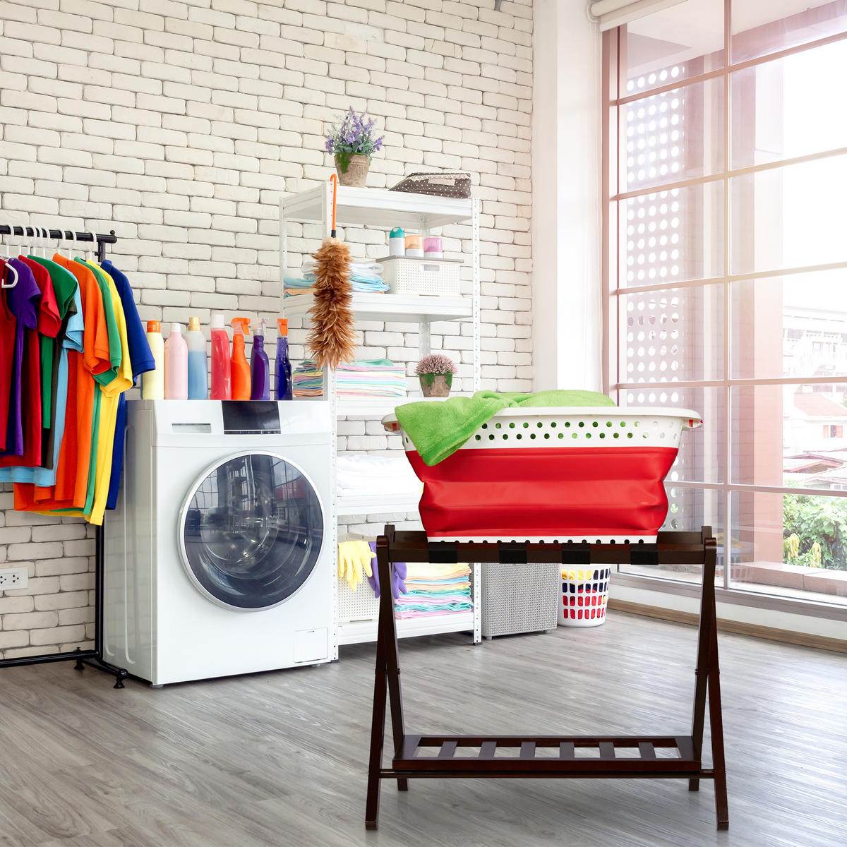 KOFFERSTÄNDER - Dunkelbraun, Holz/Textil (66/54.5/44.5cm) - Relaxdays