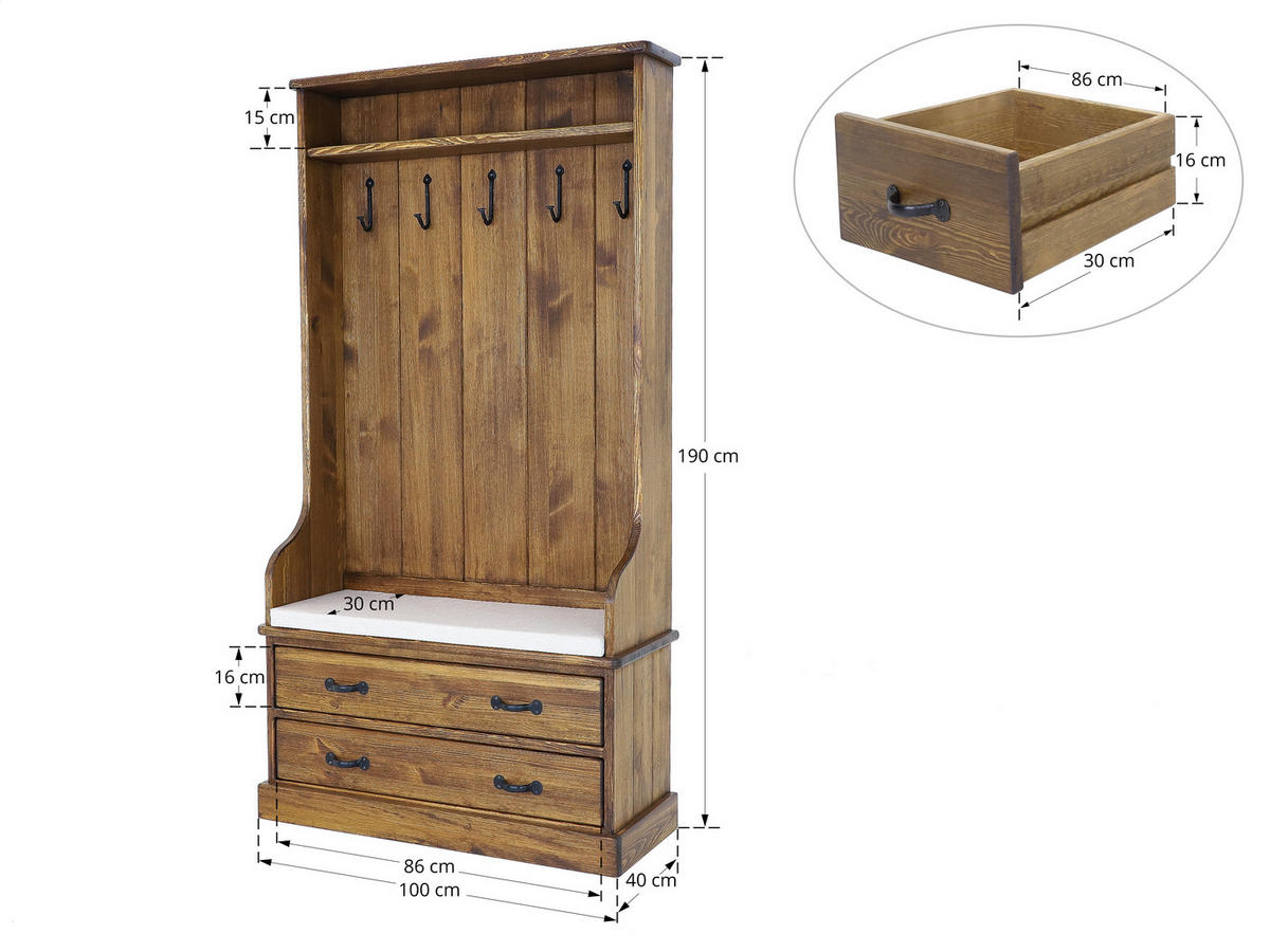 GARDEROBENSCHRANK aus Massivholz Rustyk - Dunkelbraun/Beige, Holz (100/190/40cm) - Seart