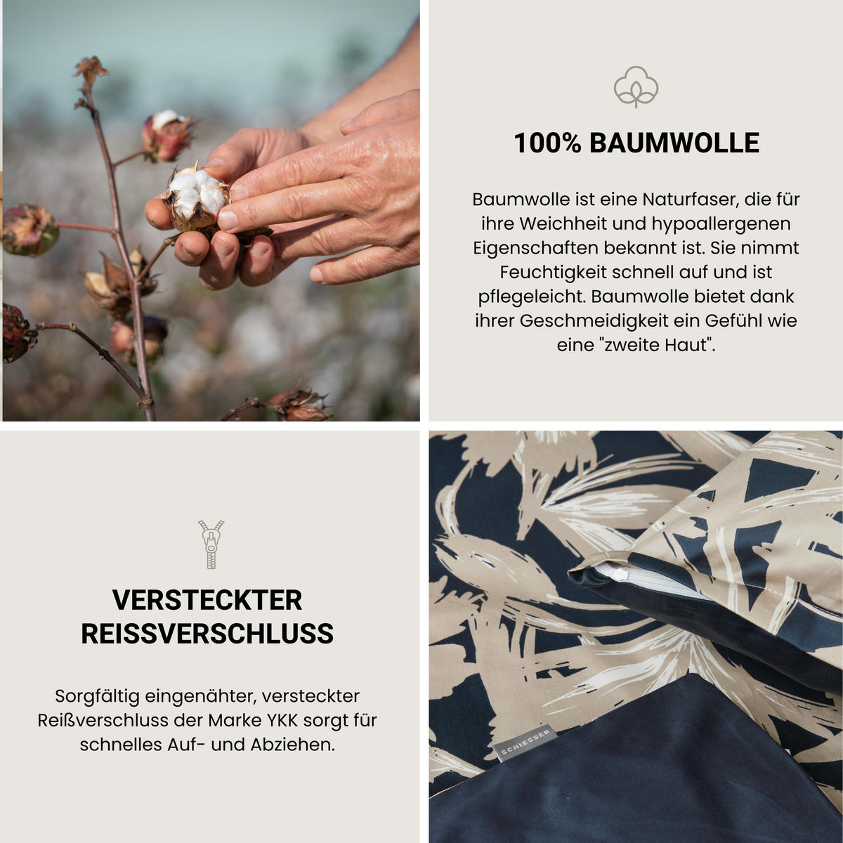 BETTWÄSCHESET Artistic - Baumwollsatin - 2-teilig - 135 x 200 cm - Dunkelblau - Dunkelblau, Textil (135/200cm) - SCHIESSER