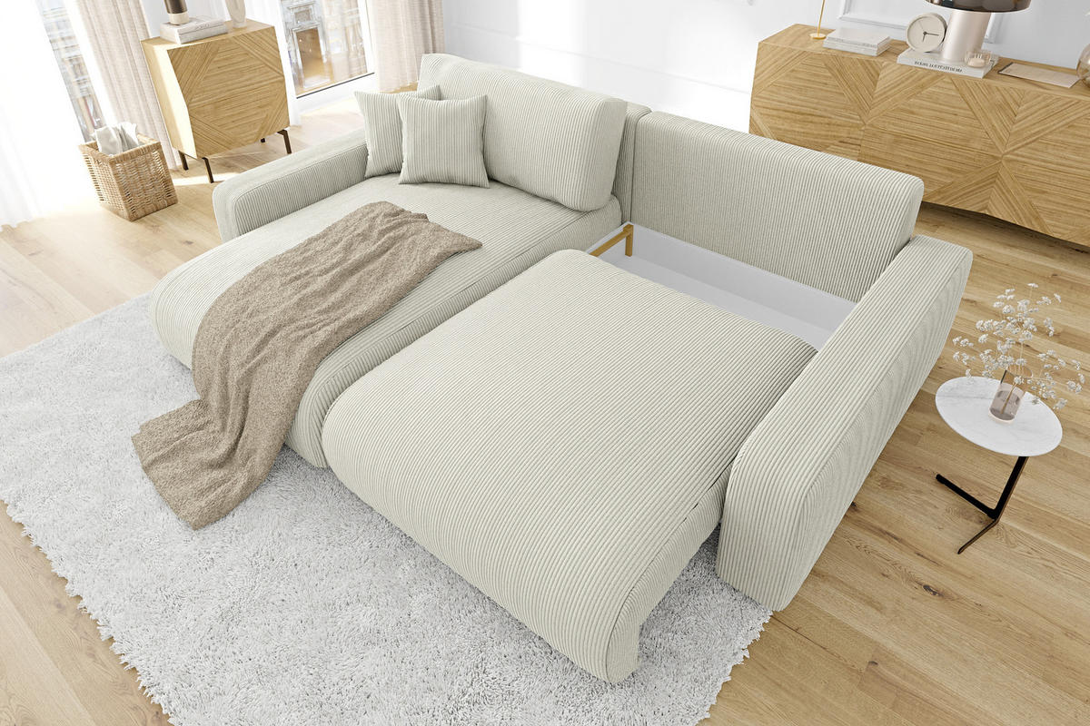 ECKSOFA Emma Beige Cord - Ottomane links - Beige, Textil (234/170cm) - S-Style Möbel