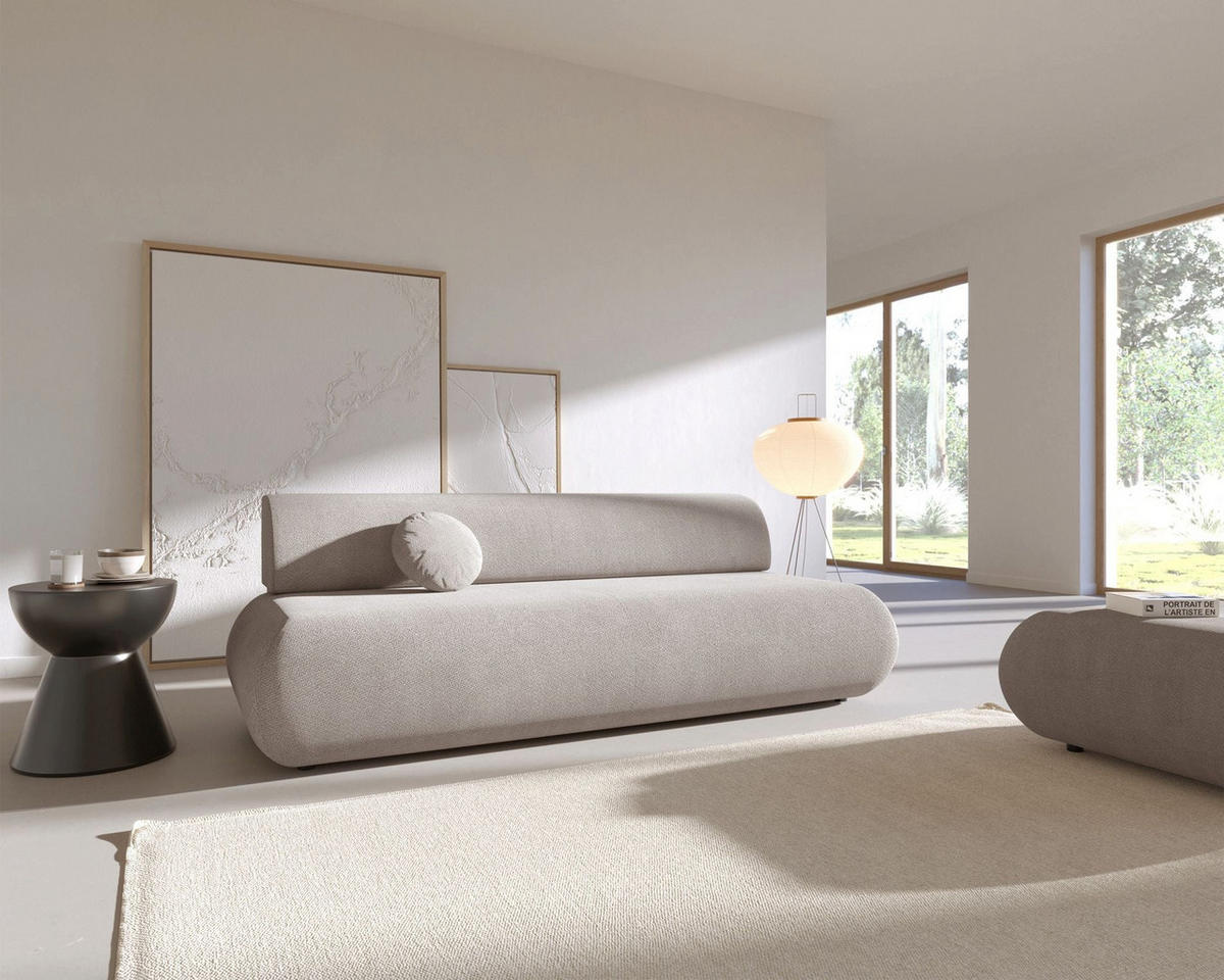 3-SITZER SCHLAFSOFA Hellgrau Chenille - Hellgrau/Schwarz, Kunststoff/Textil (214/74/100cm) - Selsey